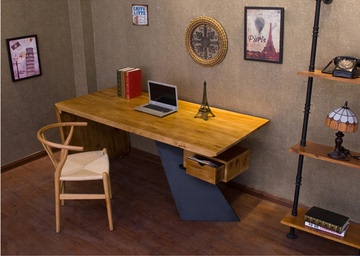 美式loft复古办公桌电脑桌铁艺实木老板桌大班桌简约会议桌洽谈桌
