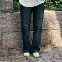 左岸迷香∣深色条纹长款女式直筒牛仔裤2402特