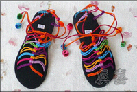 特价包邮彩线绒球蜈蚣凉鞋 泰国产手工彩绳绑带民族风绒球凉鞋
