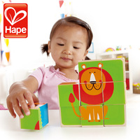 德国Hape动物六面拼图宝宝智力立体积木儿童益智拼图玩具2岁以上