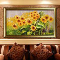 客厅油画纯手绘向日葵花卉田园风景装饰画横版欧式玄关沙发背景画