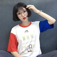 2016夏季新款韩版短袖T恤女 原宿风宽松上衣闺蜜装