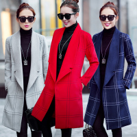 韩版时尚格子毛呢外套女士2015秋冬季新品中长款修身羊毛呢大衣潮
