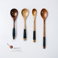 亿嘉创意韩式家用餐具木勺子实木缠线长柄原木天然环保无漆木调羹