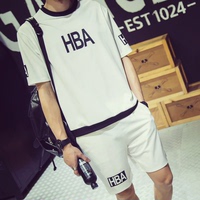 日系夏款男士运动套装HBA印花短袖T恤套装青少年修身休闲短裤套装