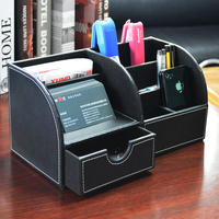 高档皮革桌面收纳储物盒 创意多功能笔筒 韩国黑色文具杂物整理盒