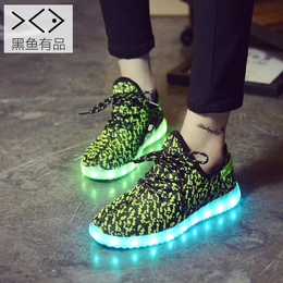 欧美新款飞织潮流LED灯带休闲运动鞋发光鞋板鞋鬼舞步鞋USB充电鞋