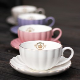 乐盈弘 咖啡杯碟套装欧式陶瓷简约红茶杯架套具创意美式6杯子