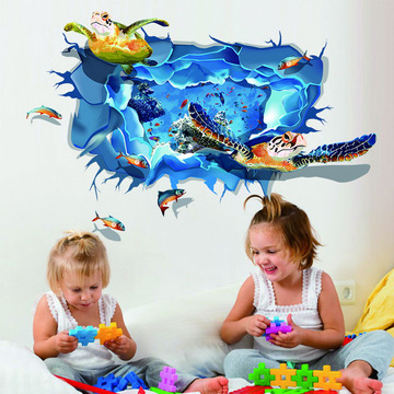 3d立体感海龟墙贴儿童房 小男孩女孩卧室贴画 幼儿园装饰自粘贴纸