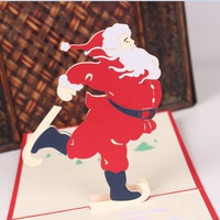 2016立体圣诞节贺卡批发 3D滑雪老人 手工复古定制高档创意小卡片