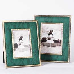 一对皮质方形宝石绿色画框6寸7寸客厅卧室书房样板间床头柜相框