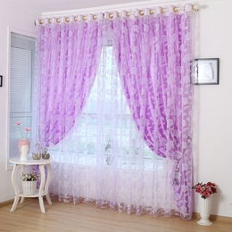 田园风格 粉色植绒窗帘纱帘窗纱 客厅卧室公主房成品定做窗帘特价