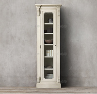 新品美式乡村实木书柜复古白色古董柜法式做旧玻璃门边柜储藏高柜
