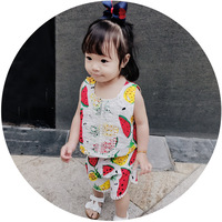 宝贝真乖 女小童夏季新品套装 韩版水果匹印背心短裤两件套 潮品
