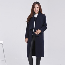 韩版新款高端大气纯手工双面呢手缝大衣女士长款羊绒呢子外套