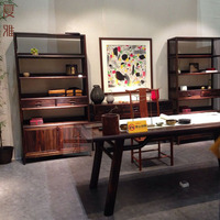 新中式书桌椅书架组合家具北美黑胡桃木书桌书柜实木家具高端定制