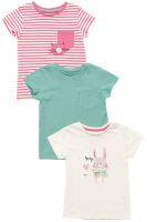 现货 英国NEXT正品代购 女童女孩 小兔子条纹粉白绿色短袖T恤三件