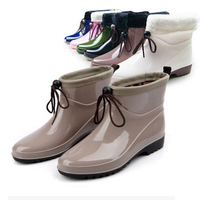 时尚低筒低帮雨鞋女 短筒韩国女雨靴 日系 抽绳系带pvc水鞋包邮
