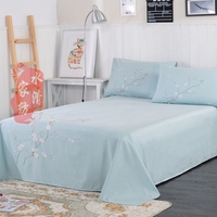 水清家纺浅蓝色纯棉床单双人刺绣1.5米1.8单简约斜纹面料特价包邮