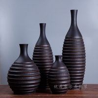 北欧美式简约现代长颈花瓶 客厅家居装饰品 棕色树脂陶瓷花器摆件