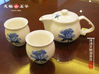 天福茗茶浮雕牡丹壶组瓷器茶具茶壶整套办公茶具礼盒景德镇陶瓷