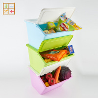 可叠加加盖式塑料收纳箱 20L家用前开式零食玩具杂物整理箱 包邮