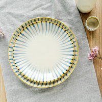 剑林 青花 创意日式复古手绘 家用圆形大菜盘 盘子 陶瓷餐具