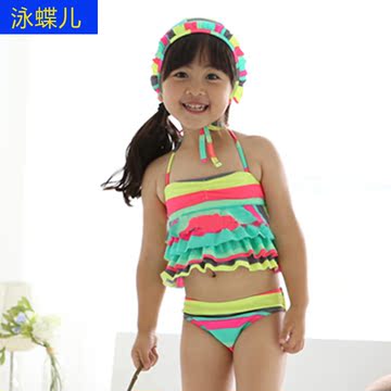 水沐清华泳衣新款韩版分体条纹比基尼分体女儿童