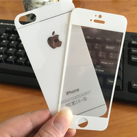 苹果5代钢化膜iPhone5s纯色手机防爆保护玻璃膜 银边前后纯白贴膜