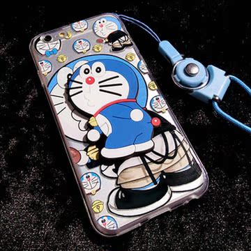 哆啦a梦iphone6手机壳蓝胖子手机壳6plus硅胶 卡通5s手机壳支架女