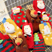冬季可爱糖果色亲子圣诞袜立体卡通珊瑚绒地板袜防滑保暖家居袜