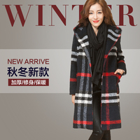 秋冬新款韩版格子毛球毛呢大衣女装呢子修身中长款连帽羊毛外套潮