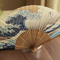 【日式和风】江户日本 和服扇子竹柄折扇 和服扇 浪里富士