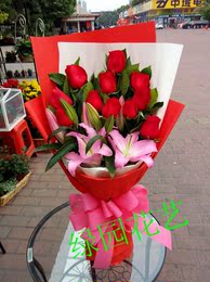11枝红玫瑰百合花束送爱人生日礼物深圳同城鲜花速递松岗沙井公明