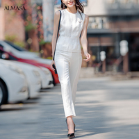 Almasa夏季休闲裤套装棉麻俩件套2017新款女装韩版时尚气质职业套