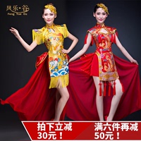 现代舞演出服中国风民族古典舞演出服装秧歌服打鼓服扇子舞蹈旗袍