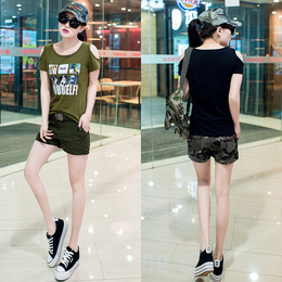 军装套装女2016夏装户外新运动服装韩版时尚迷彩短袖T恤休闲短裤