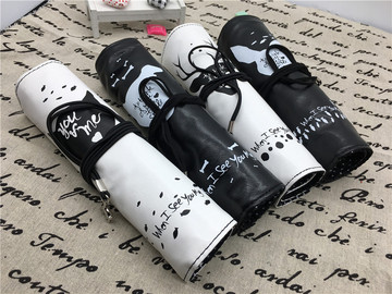 新款日韩国时尚创意铅笔盒皮质学生简约创意帆布卷帘式笔袋文具盒