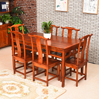 中式仿古实木榆木餐桌多功能饭桌餐桌椅组合全实木家具餐座椅套装