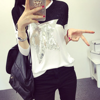 加布里诺 2015秋装新款韩版宽松蝙蝠袖圆领大码打底衫女T恤