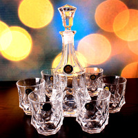 捷克波西米亚风格水晶玻璃威士忌杯洋酒杯带盖酒瓶礼品 酒具套装