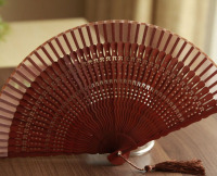 【日式和风】江户日本 和服扇子竹柄折扇 纯色渐变镂空扇 咖啡