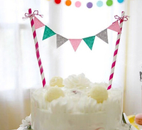 生日派对装扮用品蛋糕装饰插旗插排材料包装饰小旗子三角形彩色款