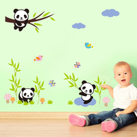 墙贴可爱卡通贴画熊猫竹子装饰贴儿童房幼儿园3d立体可移除墙贴纸