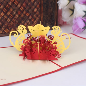 2016新年猴年贺卡圣诞手工定制 中国风元旦商务高档立体批发卡片