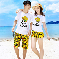 2015新款夏季韩版笑脸情侣装T恤结婚旅游夏装潮沙滩短袖短裤套装