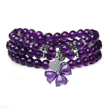纯天然紫水晶手链女款多圈多层108颗佛珠手串饰品女士送女友礼物