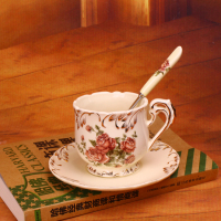 新款包邮欧式宫廷象牙瓷咖啡杯套装碟玫瑰花杯子情侣杯带碟带勺子