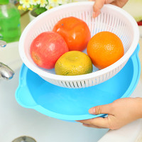多彩双层滤水篮厨房果蔬筛沥水篮多用水果篮 塑料果篮果盆 洗菜蓝