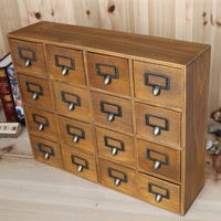 包邮特价 za杂货 复古实木16格 收纳储物柜 十六抽屉木质分类盒子